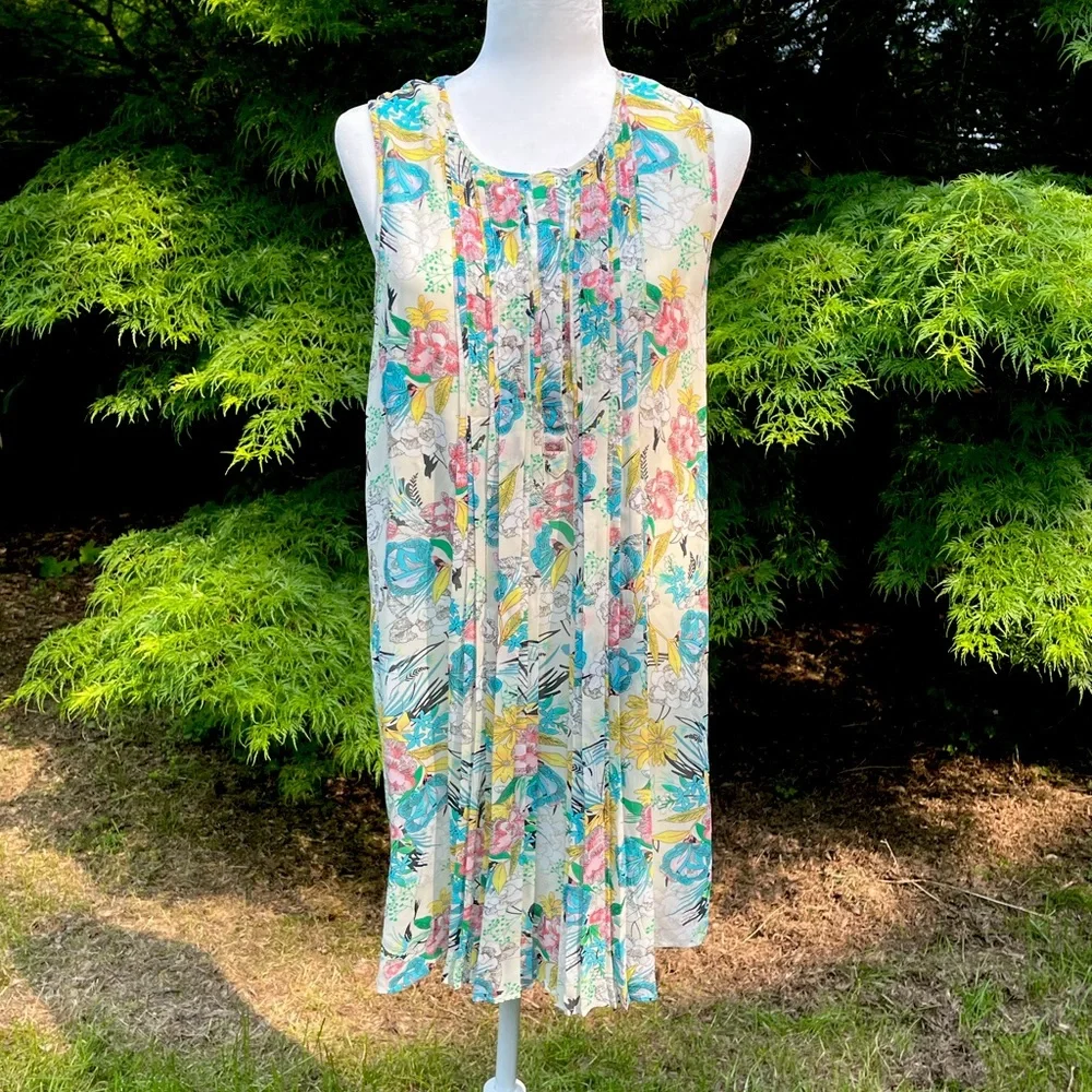 EUC DR2 WATERCOLOR FLORAL CHIFFON DRESS - Picture 2 of 9